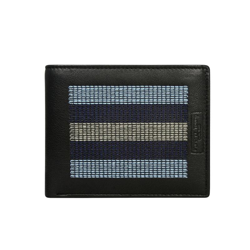 Čierna kožená peňaženka s modrým prešívaním