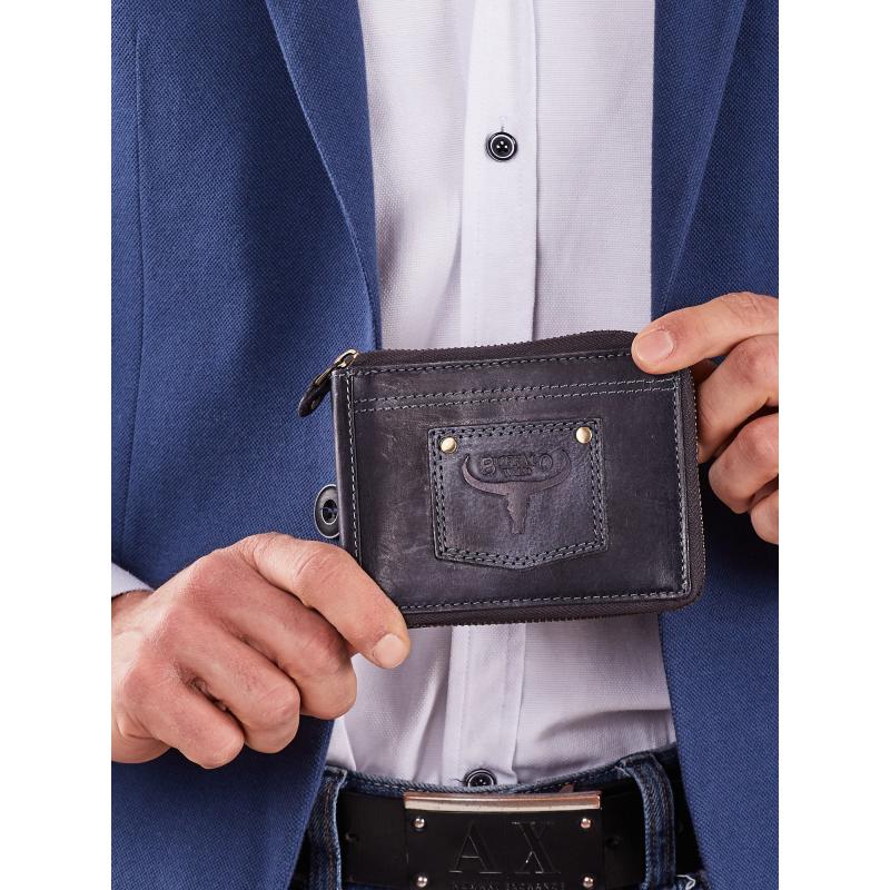 Tmavomodrá pánska kožená peňaženka s aplikáciou