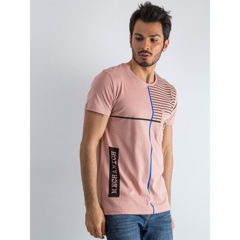 Pánské špinavě růžové pruhované tričko se sloganem