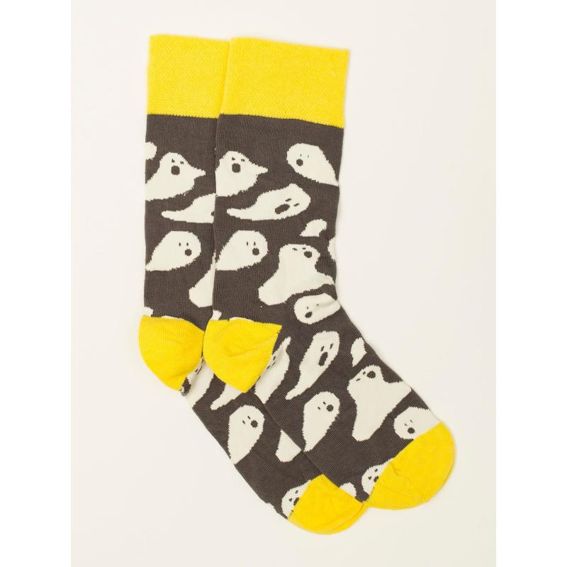Šedé/žlté pánske ponožky s potlačou