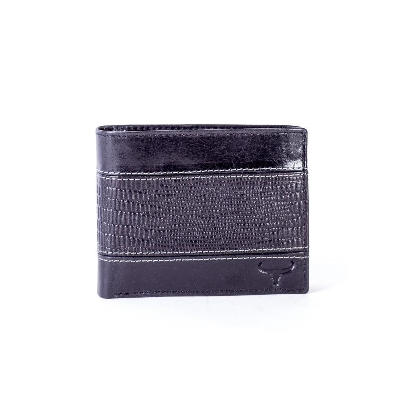 Pánska čierna kožená peňaženka s horizontálnym reliéfom