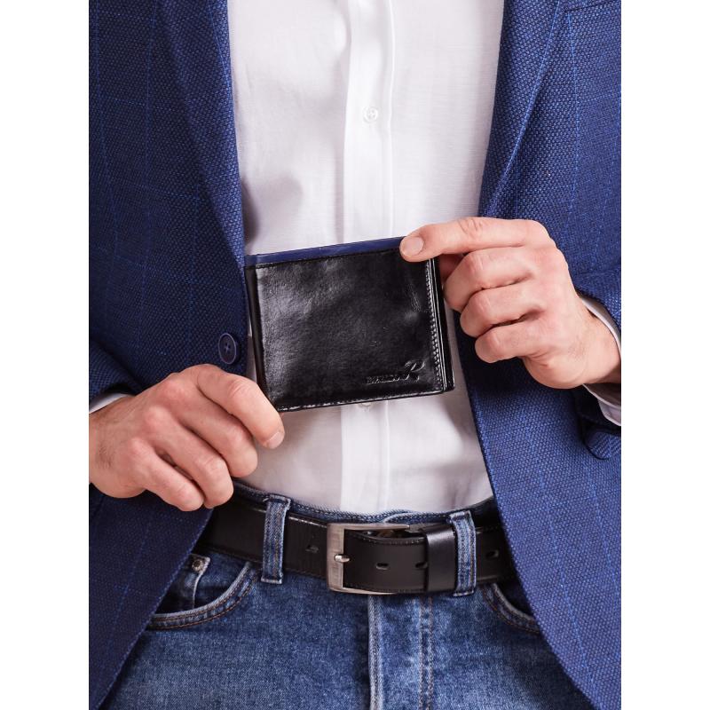 Čierna horizontálna otvorená pánska peňaženka s kobaltovou modrou vložkou