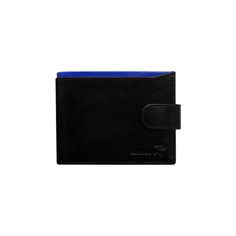 Čierna pánska kožená peňaženka s kobaltovým lemovaním