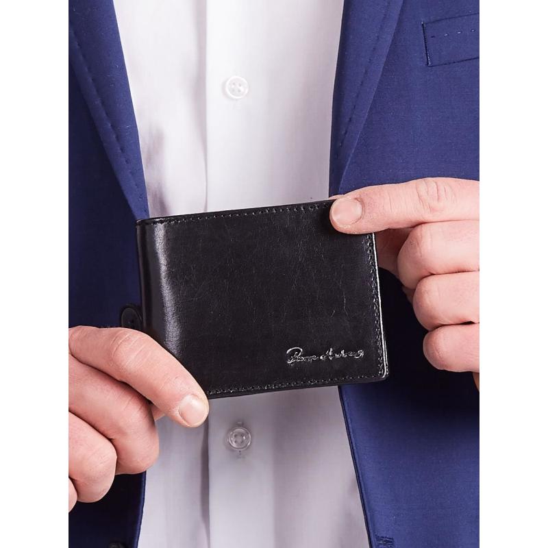 Čierna horizontálna pánska kožená peňaženka