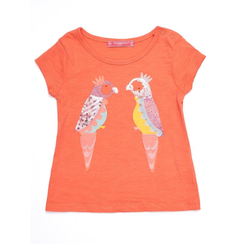 Koralové detské tričko s papagájmi