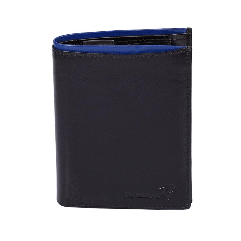 Čierna pánska kožená peňaženka s modrým lemovaním