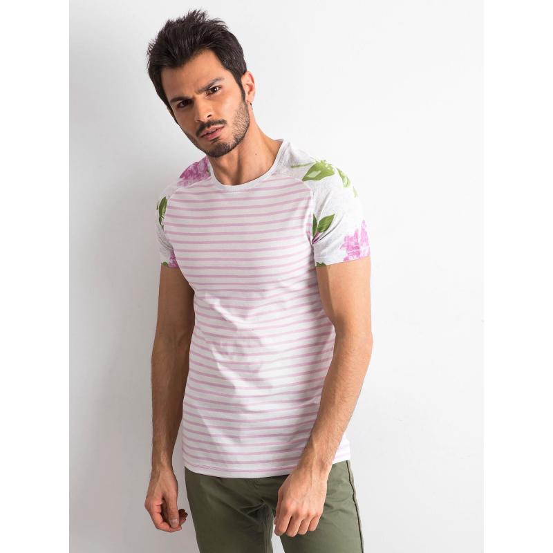Bílé a růžové tričko s potiskem pro muže