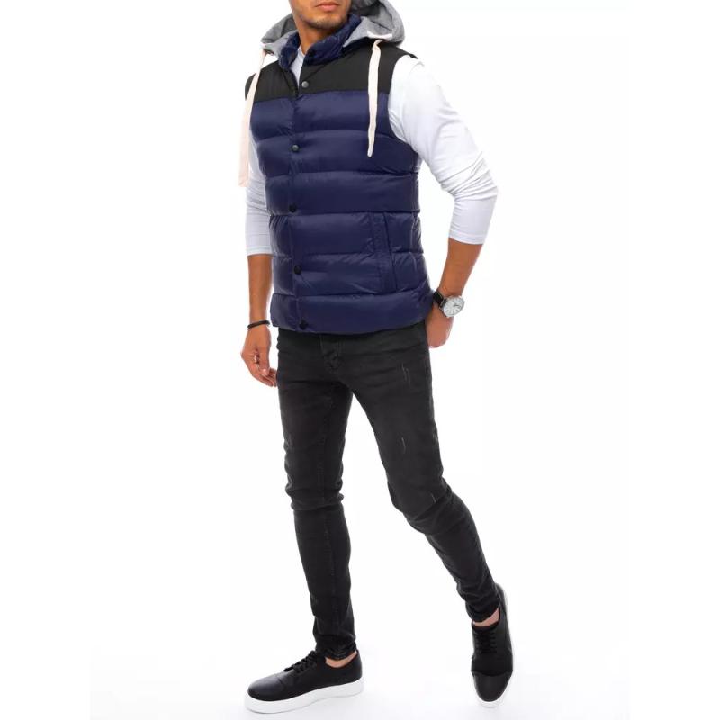 Pánská prošívaná vesta s kapucou MENA modrá