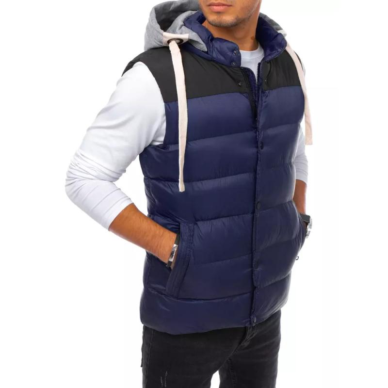 Pánská prošívaná vesta s kapucou MENA modrá