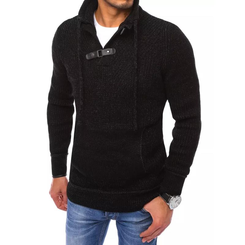 Pánsky zimný vzorovaný sveter POLO čierna