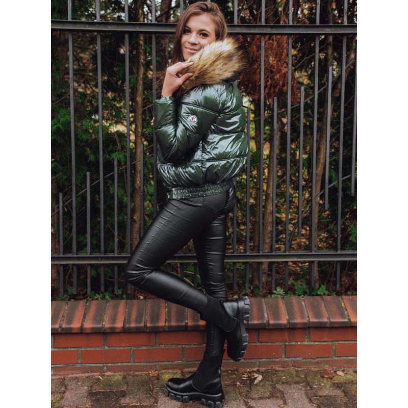 Női téli bomber dzseki kapucnival FELLISA zöld