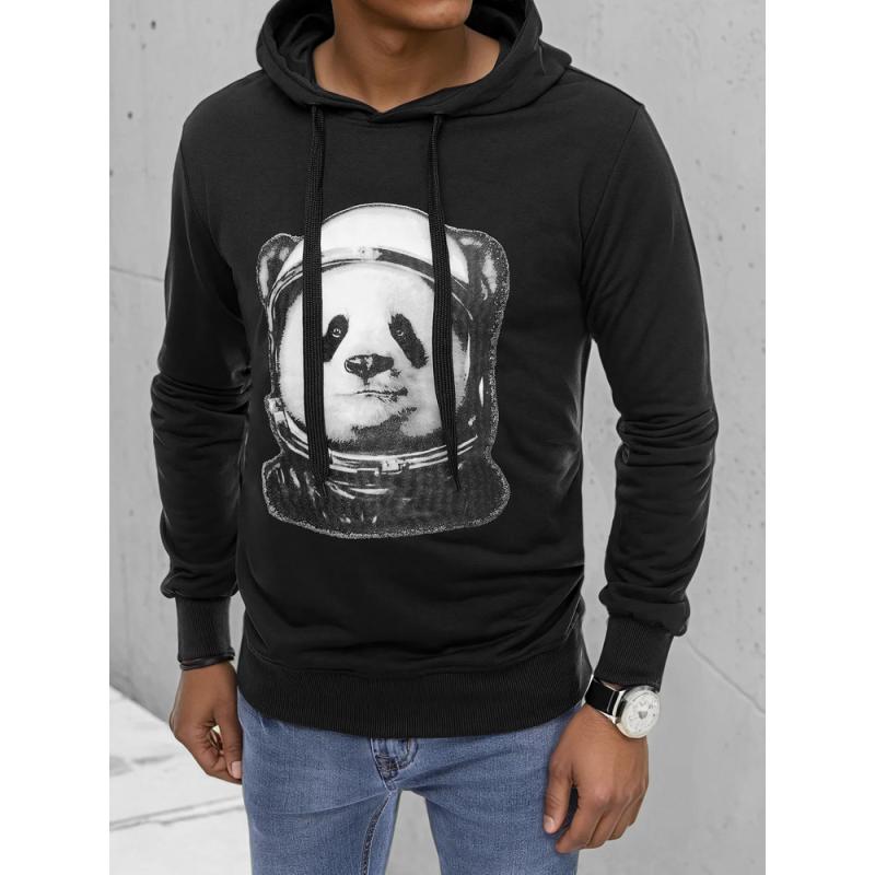 Pánska mikina s kapucňou a potlačou PANDA čierna