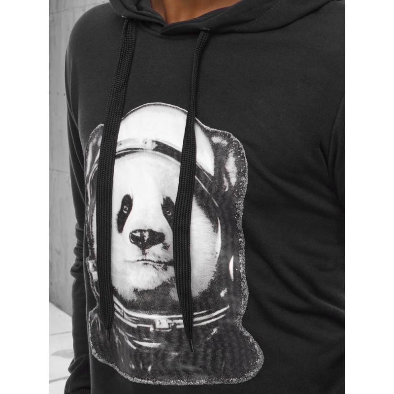 Pánska mikina s kapucňou a potlačou PANDA čierna
