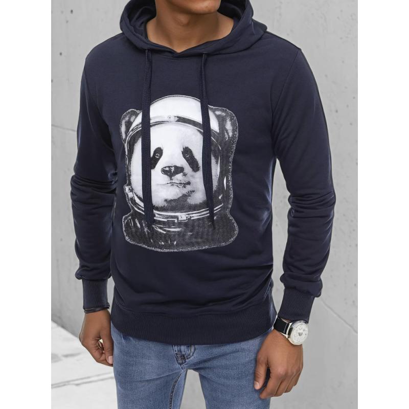 Férfi kapucnis pulóver PANDA nyomtatással sötétkék