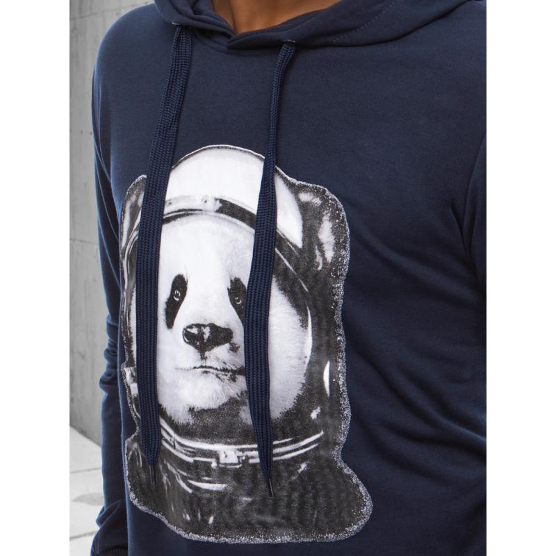 Férfi kapucnis pulóver PANDA nyomtatással sötétkék