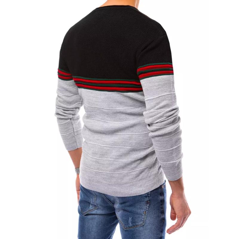 Pánsky sveter s pruhmi LINE svetlo šedý