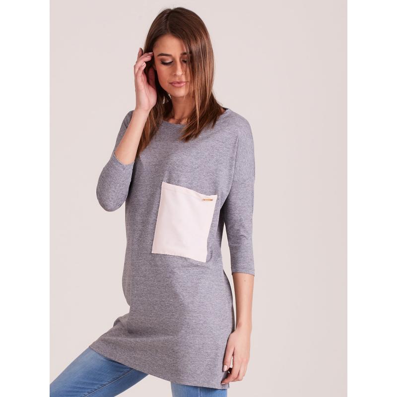 Női laza szabású tunika zsebekkel HINA szürke