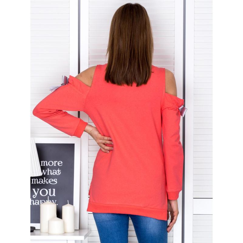 Női CUT pulóver szalagokkal korall színben