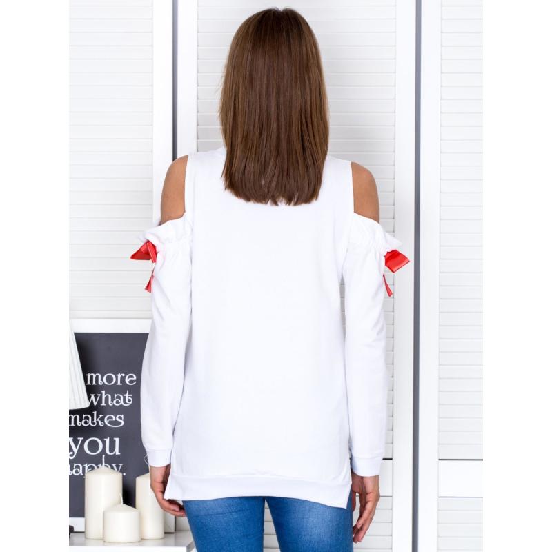 Női CUT pulóver szalagokkal fehér