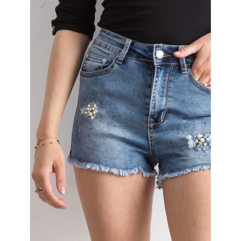 Dámske džínsové šortky s perlami ALEEZA modré