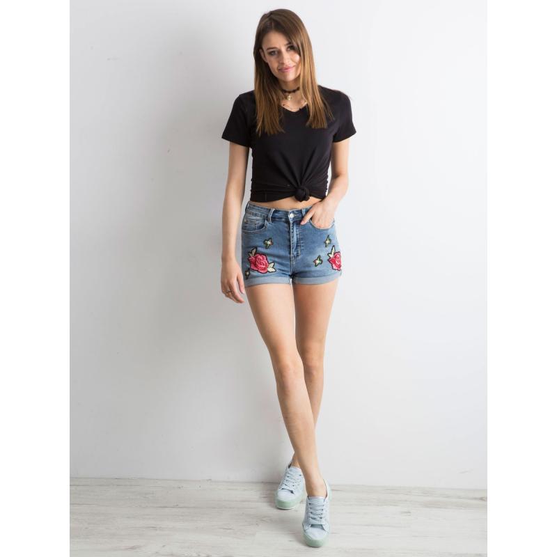 Dámske šortky s kvetinovými záplatami RIA Blue