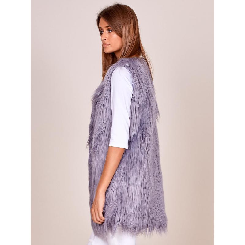 Női hosszú bolyhos mellény szürke