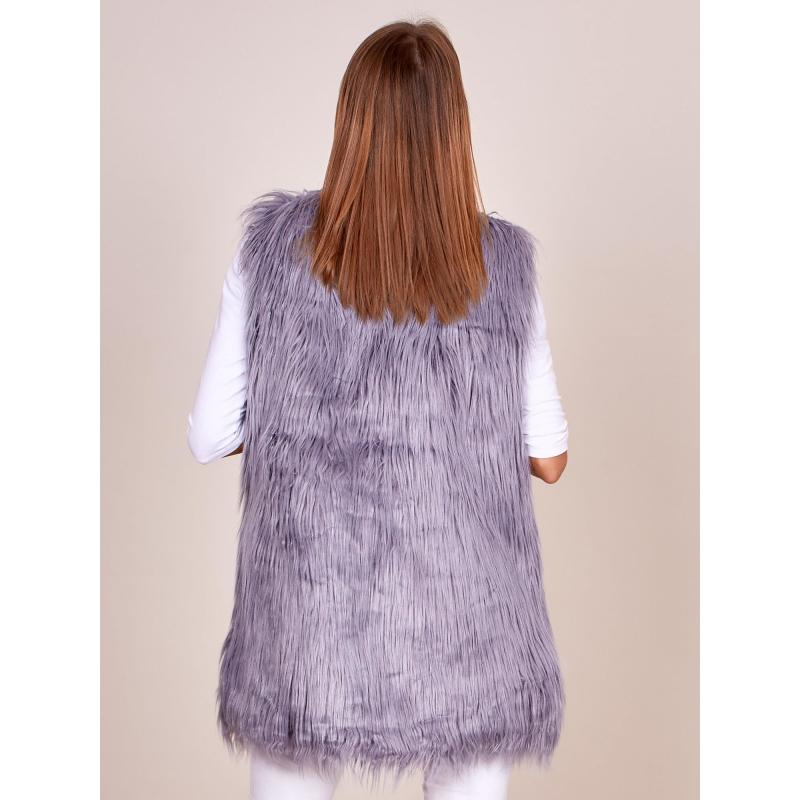 Női hosszú bolyhos mellény szürke