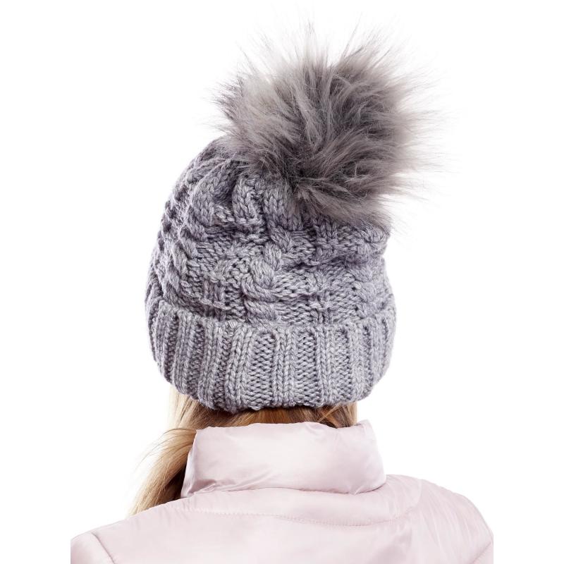 Dámská čepice s kožešinovou aplikací tmavě šedá 