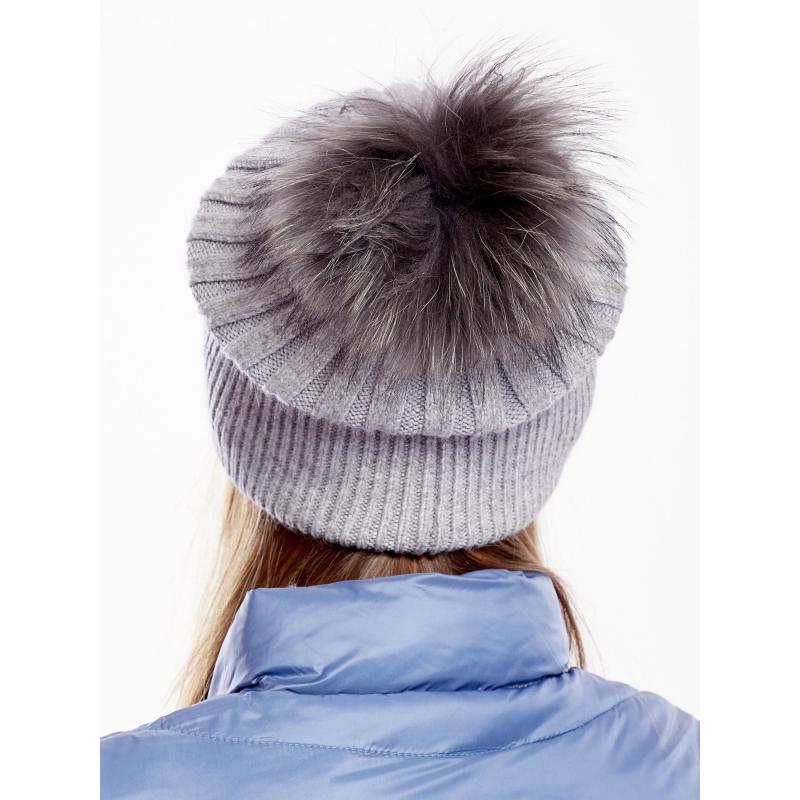 Dámská čepice s lemem žebrovaná šedá 
