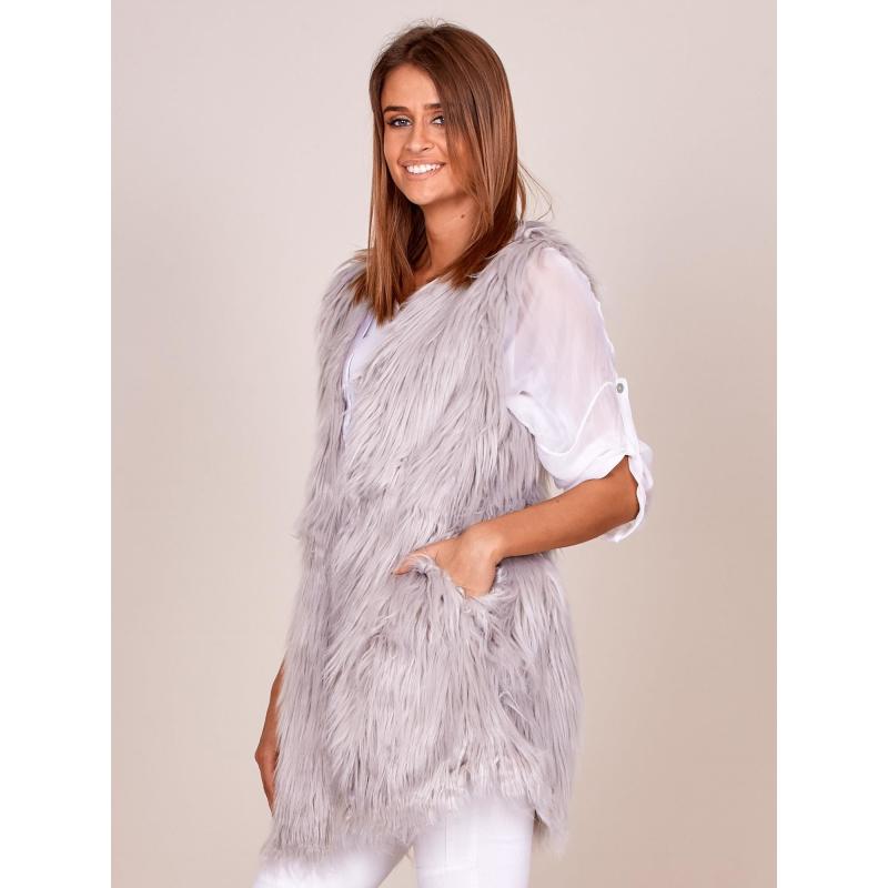 Dámská vesta s dlouhým vlasem OLAF světle šedá 