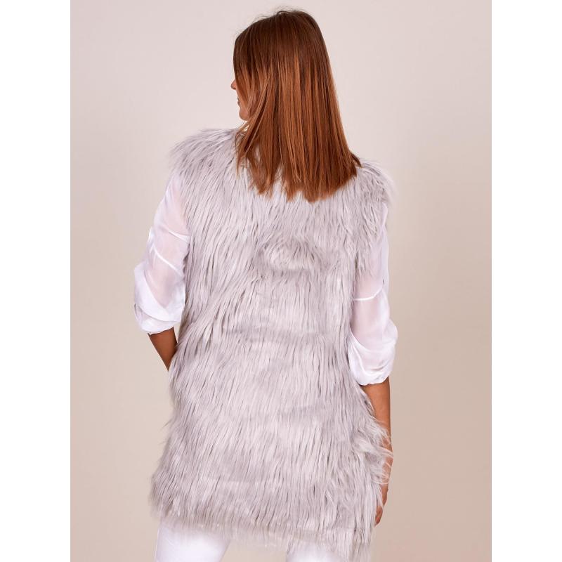 Dámská vesta s dlouhým vlasem OLAF světle šedá 