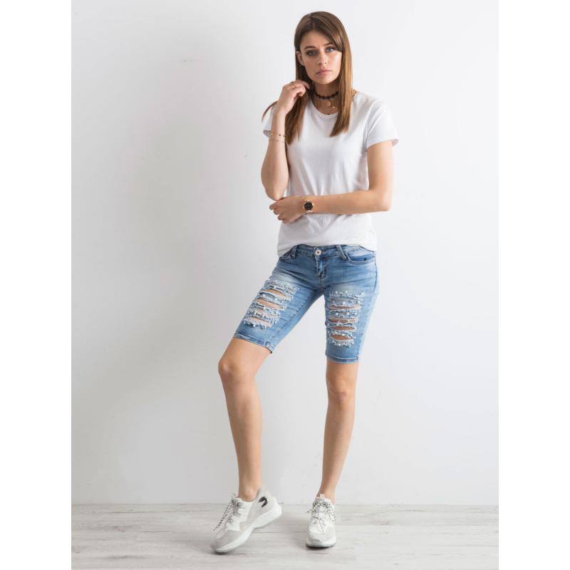 Női bermudák lyukas farmer OVA kék