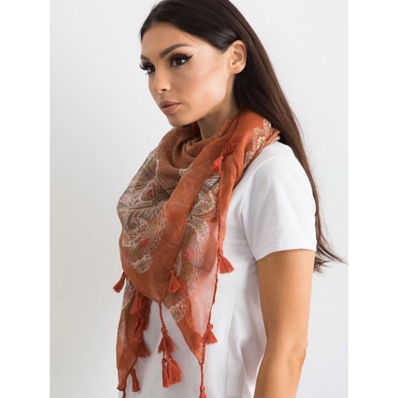 Dámský šátek s potiskem a střapci TRENT světle hnědý  