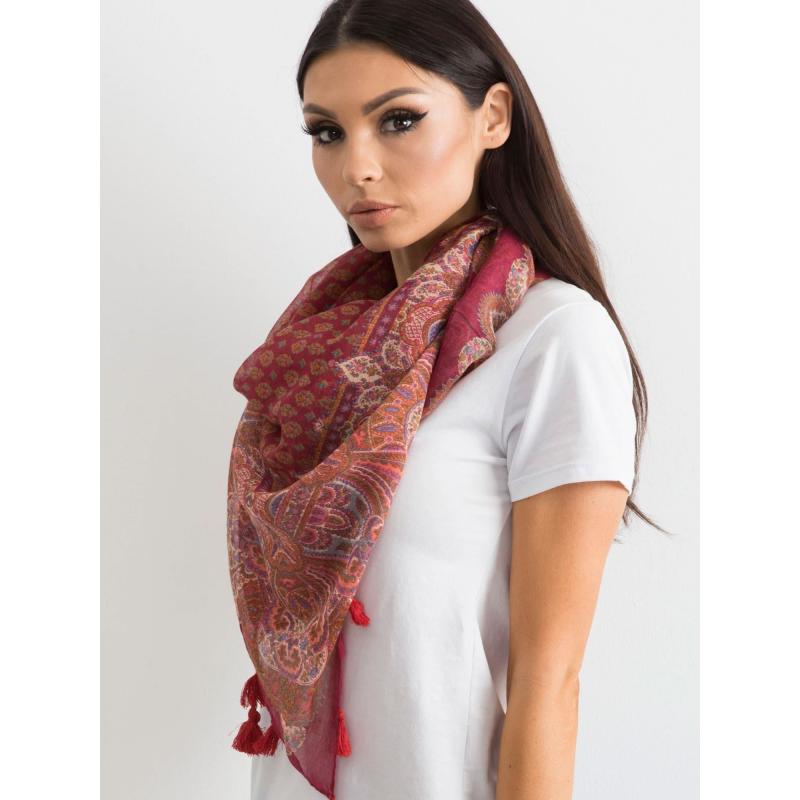 Női nyomtatott sál bojtokkal BRETT bordó bordó