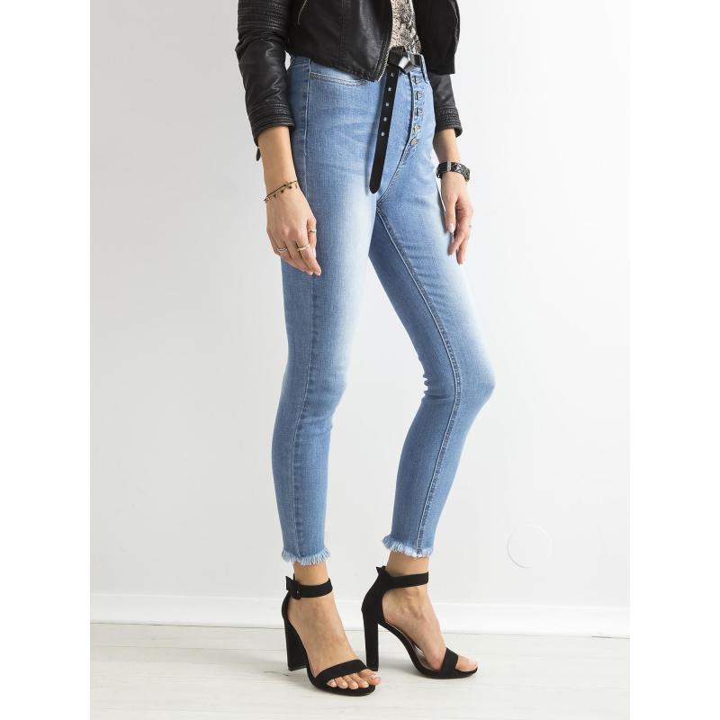 Dámské džíny s vysokým pasem a knoflíky vybledlé SKINNY modré  
