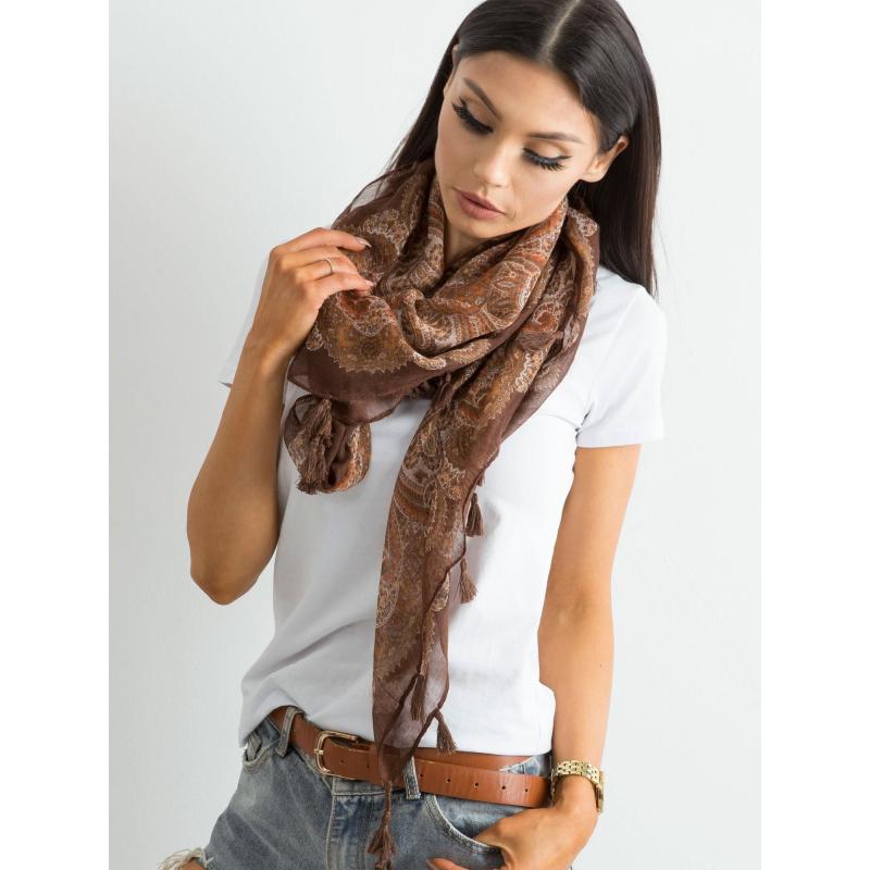 Női nyomtatott sál bojtokkal BLAINE barna