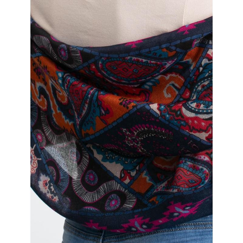 Női népi mintás sál AMIR tengerészkék