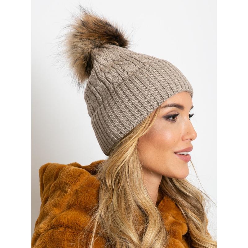 Dámska čiapka s rebrovaným lemom béžová