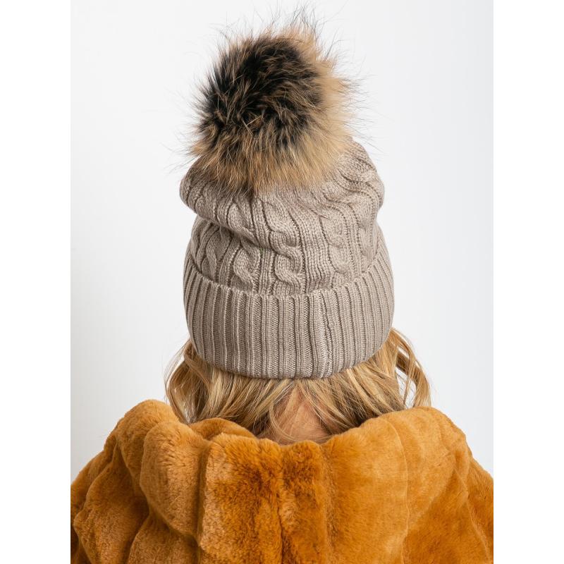 Dámska čiapka s rebrovaným lemom béžová