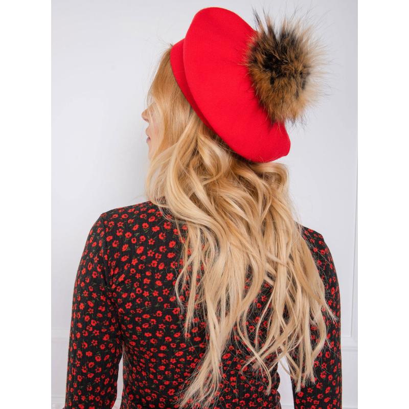 Dámska baretka s bambulou červená