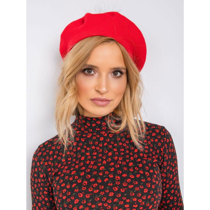 Dámska baretka s bambulou červená