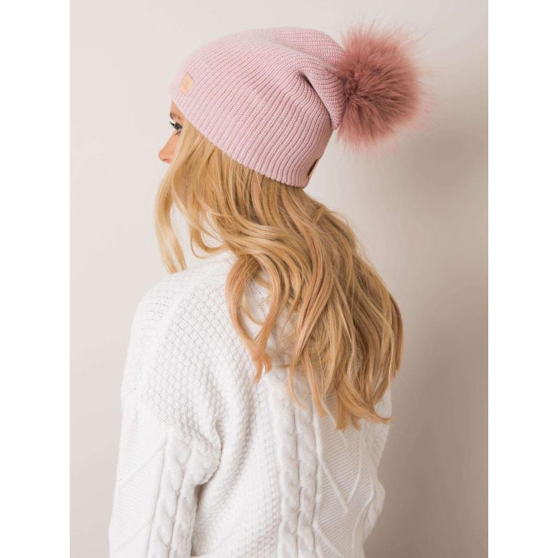 Dámská čepice s bambulí RUE PARIS světle růžová 