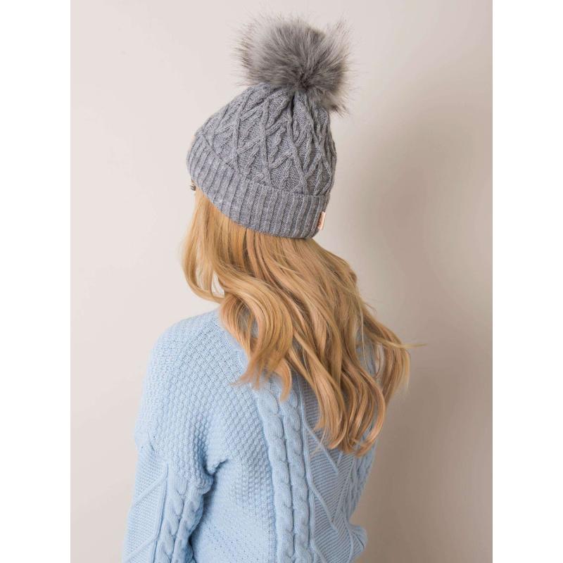 Dámská čepice s bambulí RUE PARIS šedá 