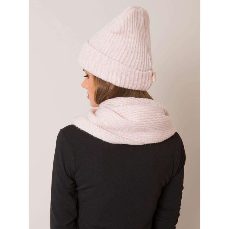 Női sapka és sál szett RUE PARIS világos rózsaszínű