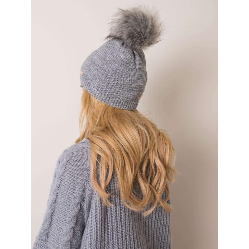 Dámská čepice s bambulí RUE PARIS šedá 
