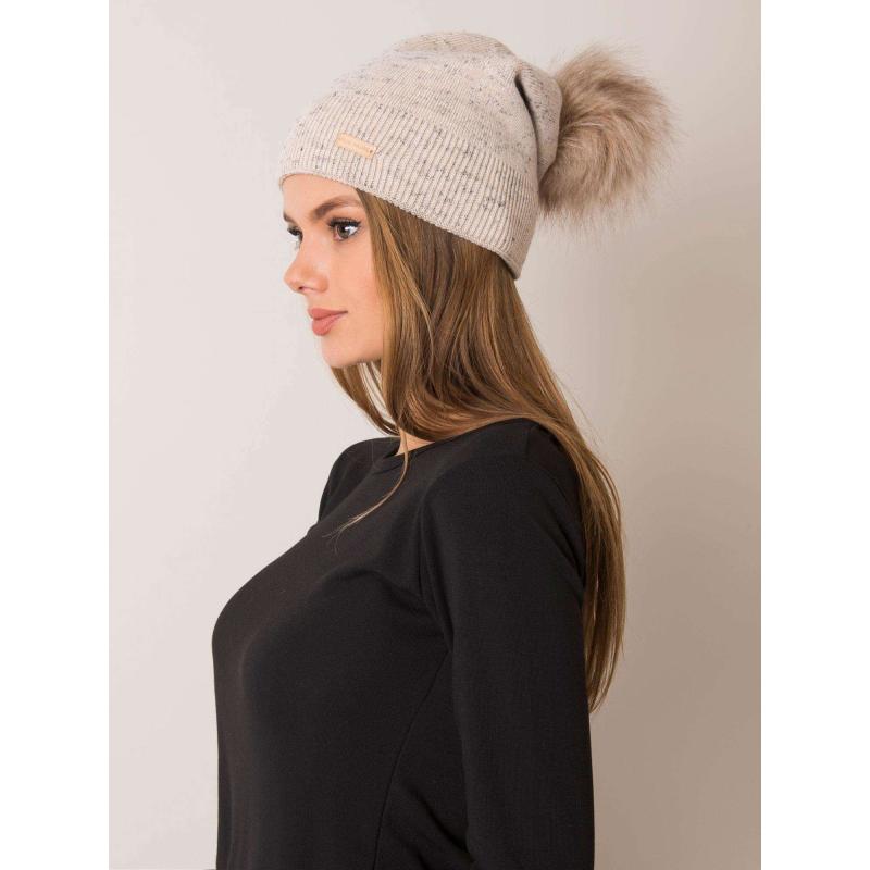 Dámska čiapka s bambulou RUE PARIS béžová