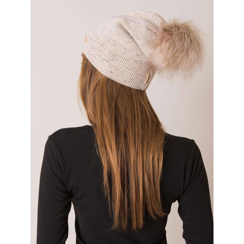Dámska čiapka s bambulou RUE PARIS béžová