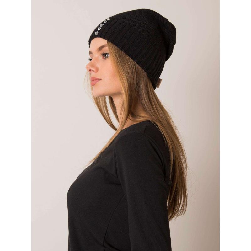 Dámska čiapka s bambulou RUE PARIS čierna