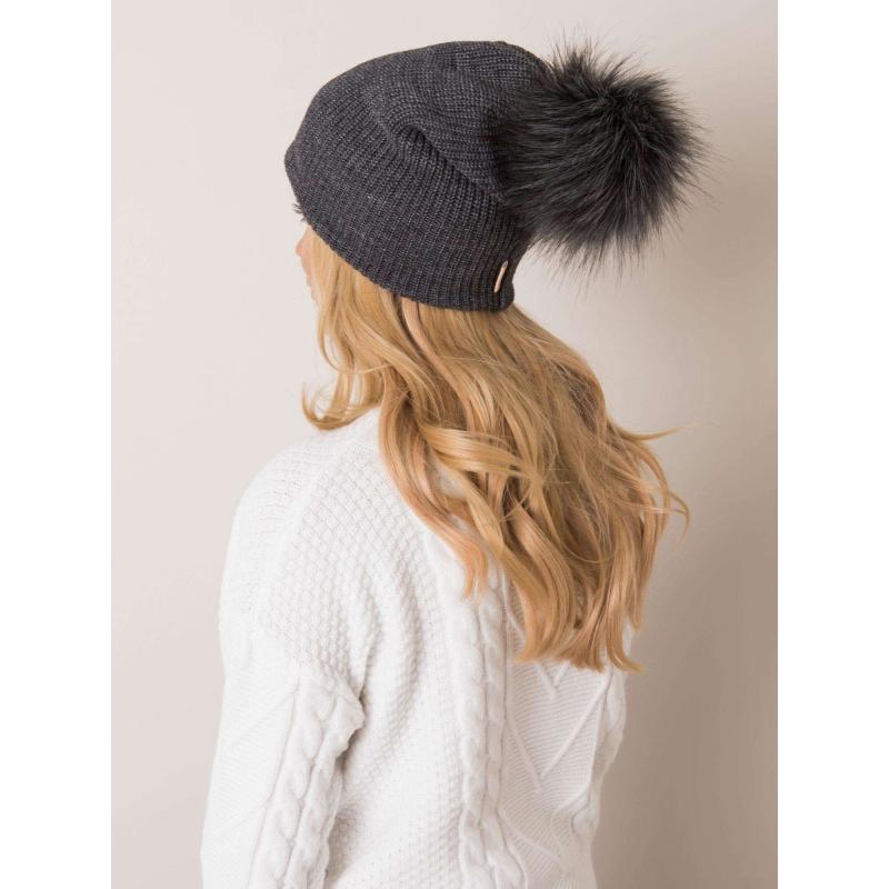 Női sapka pomponnal RUE PARIS sötétszürke