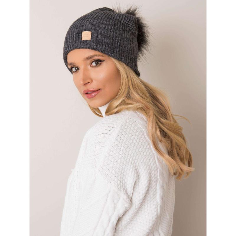 Női sapka pomponnal RUE PARIS sötétszürke